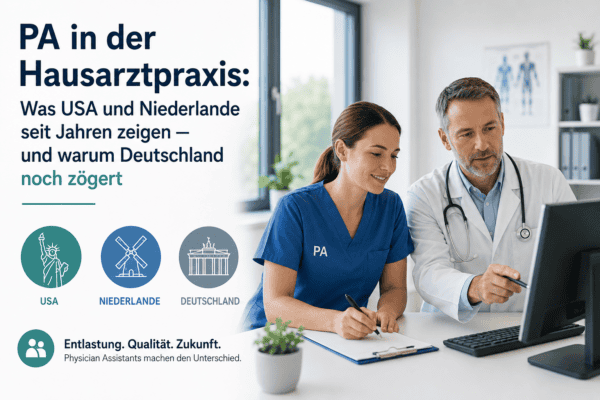 Arzt und PA arbeiten gemeinsam am Computer