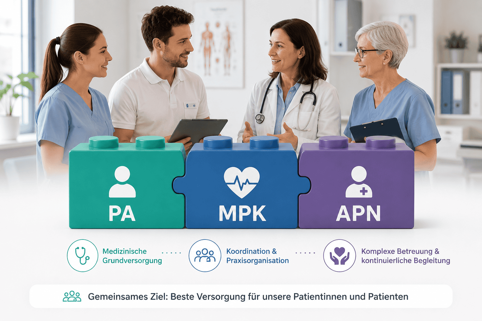 Medizinisches Team mit PA, MPK und APN Konzept