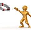 Goldene Figur wirft Rettungsring für Sicherheit und Unterstützung.
