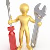 Men with wrench and screwdriver on white isolated background. 3d